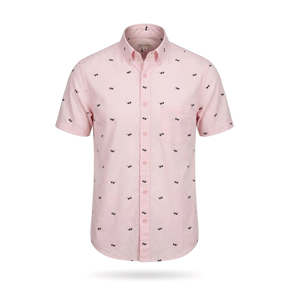 Merona Mens Pink Sunglasses Print‎ Short Sleeve Button Down Shirt Small